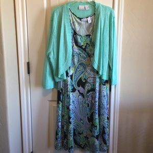 Midi dress with knit cardigan